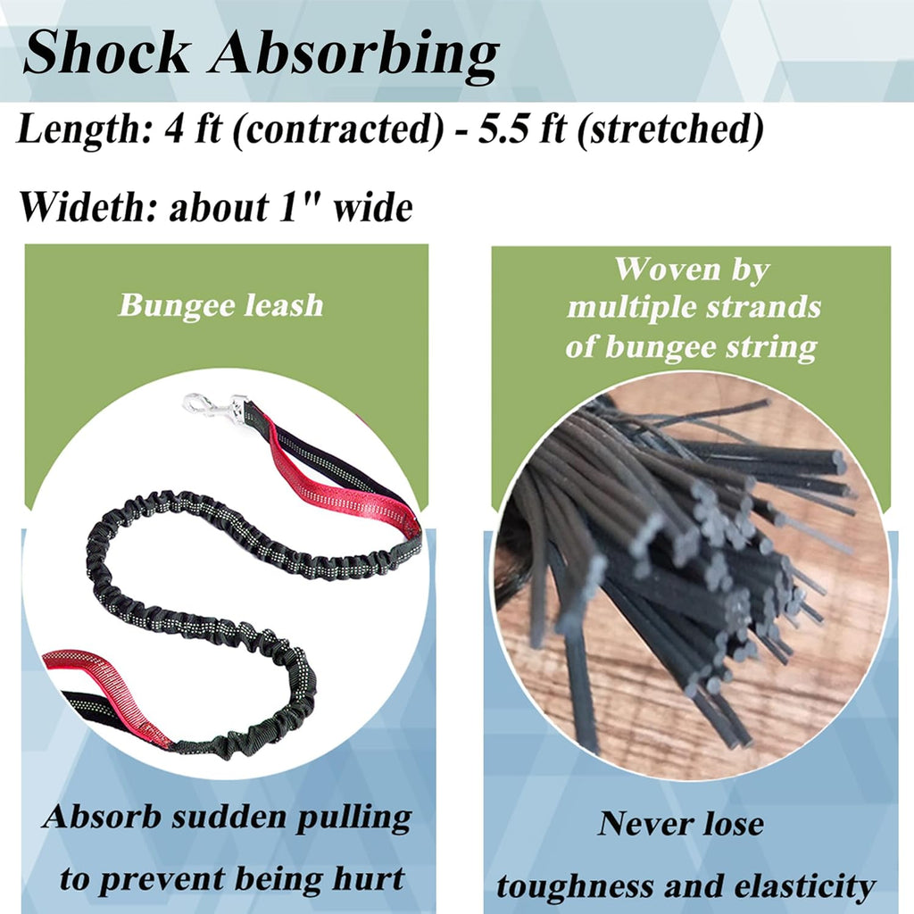 Premium reflective dog lead extension stretched view illustrating elastic bungee inner core