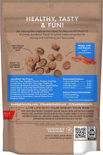 Cloud Star soft and chewy training bites bacon flavor for pet reward.