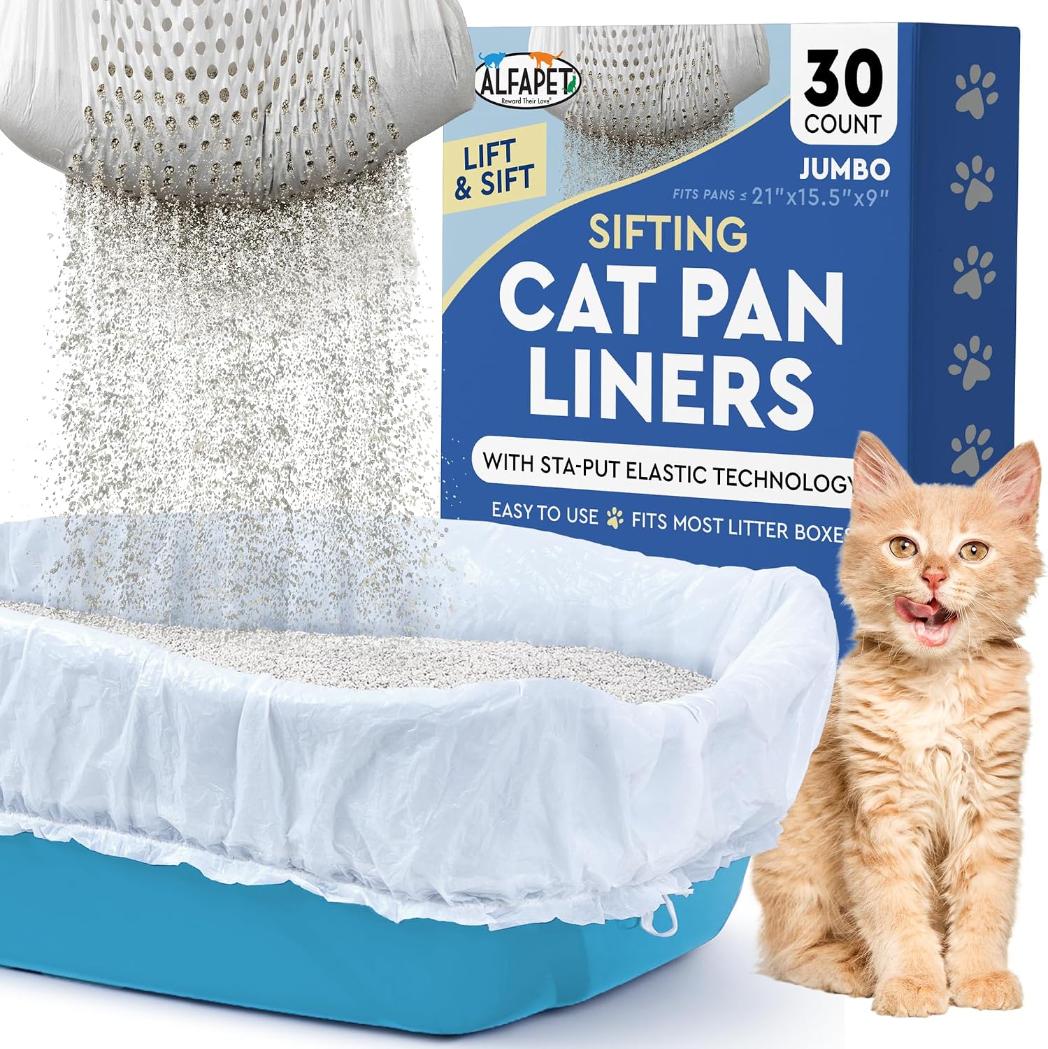 Alfapet Sifting Cat Litter Box Liners - Jumbo 15 Count, Pack of 5 - Tear-Resistant Cat Litter Bags, Waterproof Kitty Litter Liners, Fits Litterbox Pan Sizes X-Large, X-Giant, 37" x 18" 30 lb Capacity - Image 9