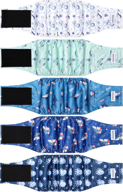 5 Pack Dog Diapers Male, High Absorbing Dog Wraps, Belly Bands for Male Dogs with Incontinence or Frequent Urination, Washable Doggie Diapers S, Space - Image 9