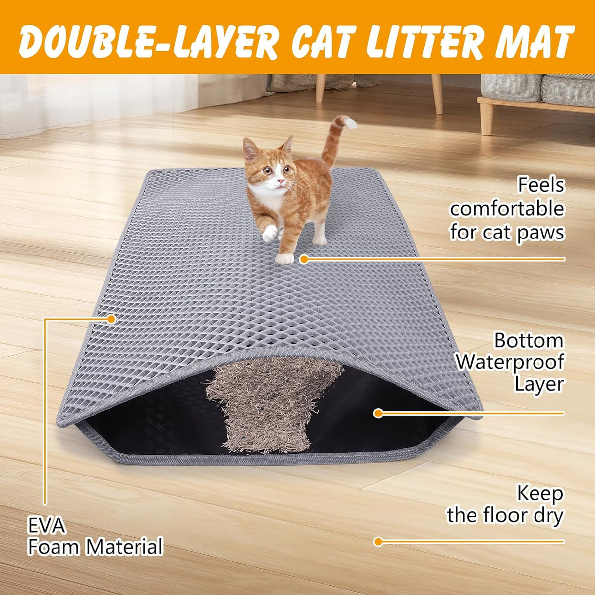 Water being rinsed over the easy to clean Ondware double layer pet mat surface