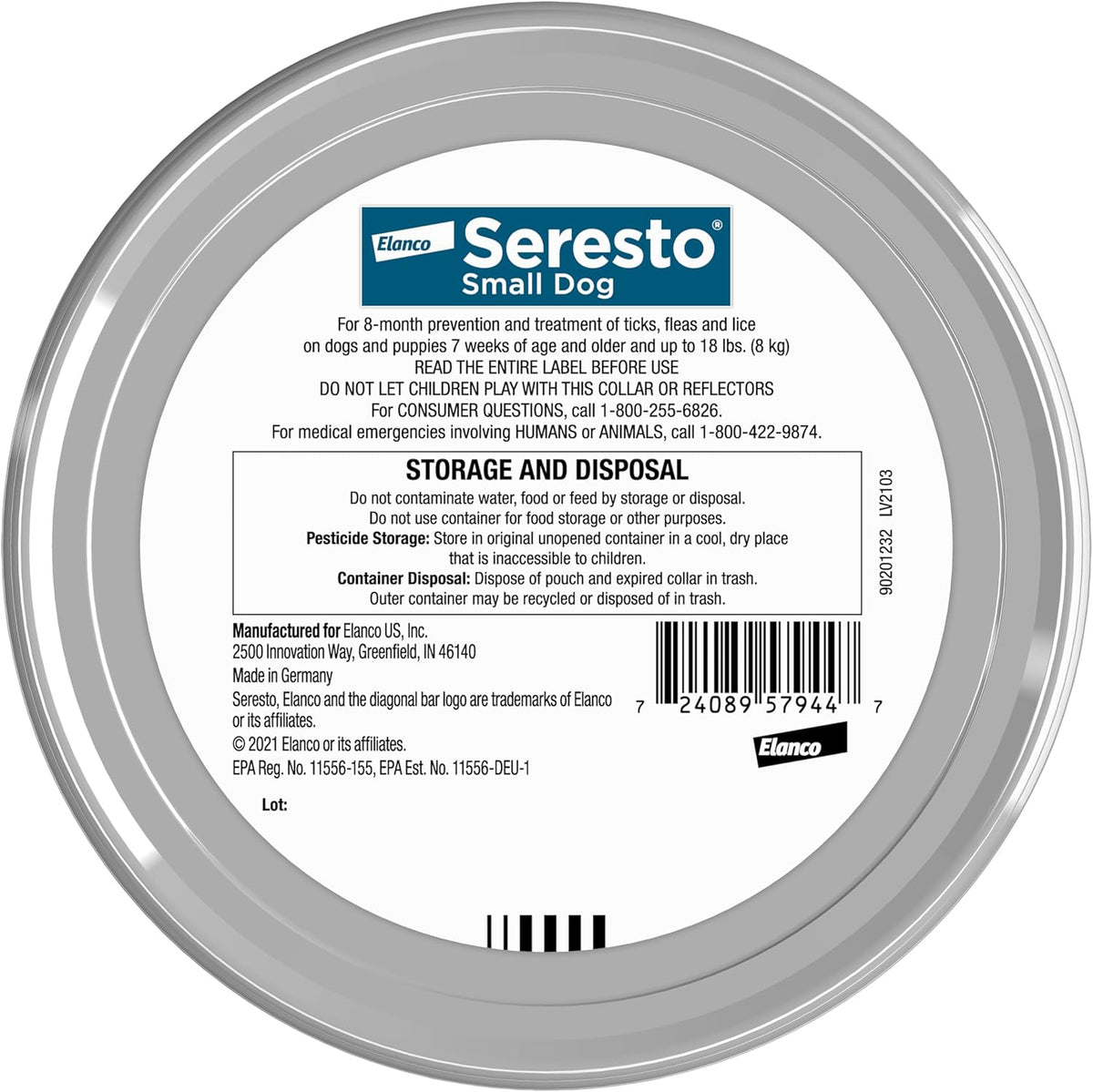 Seresto dog collar packaging showing 8 month protection
