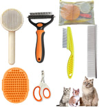 Cat Grooming Brush Kit 6 Tools - Deshedding & Dematting for Long/Short Hair, Self-Cleaning Slicker Brush with 6-in-1 Flea Comb for Cats & Kittens (Pink) - Image 10