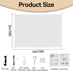 Klmnop pet safety screen package showing included hooks ropes zip ties and base stickers.