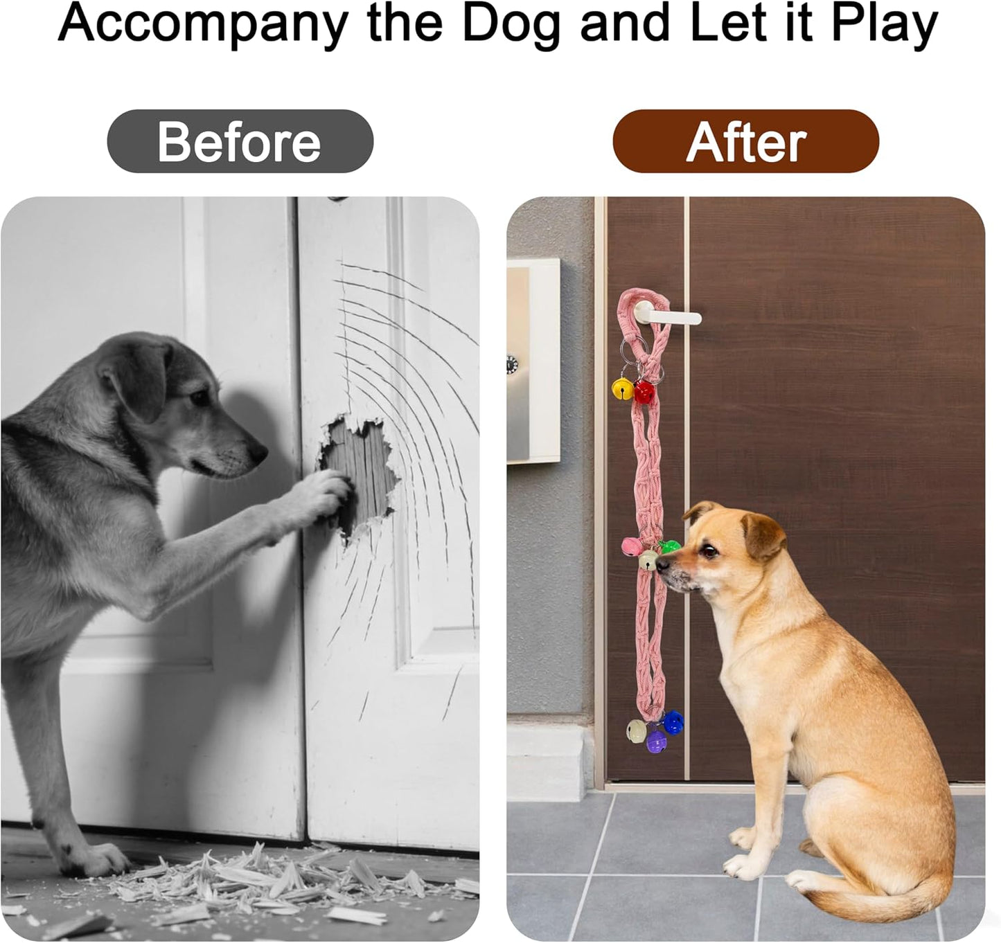 Handmade pink dog doorbell rope for puppy training