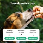 Dog health supplement chews for immune support and shiny skin coat.