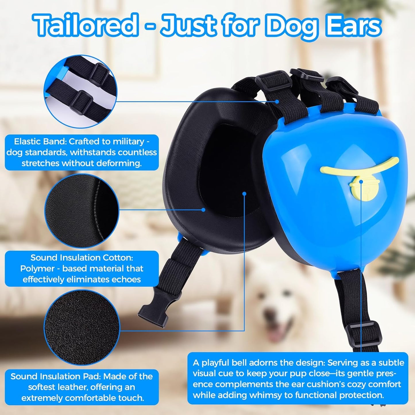 Famikako noise protection earmuffs for dogs side view showing adjustable elastic bands