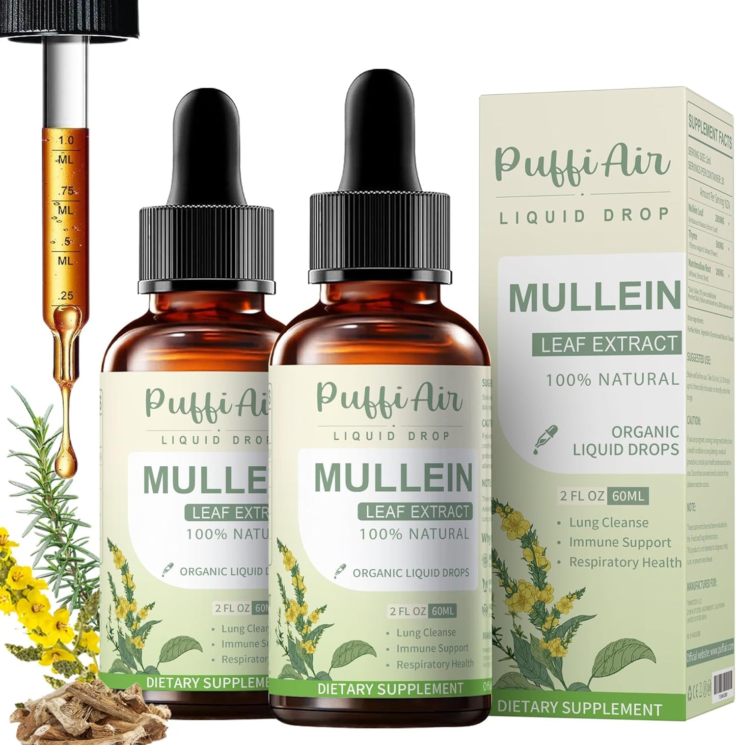 Puffiair Mullein Drops Lung Formula 120ml bottle front view