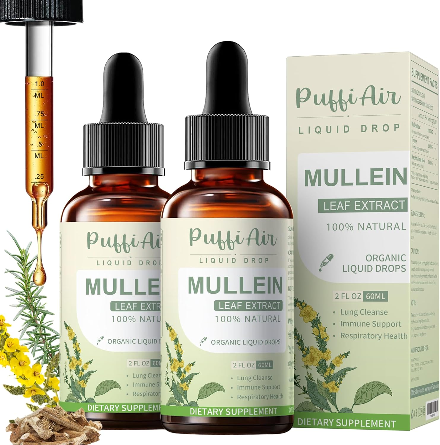Puffiair Mullein Drops Lung Formula 120ml bottle front view