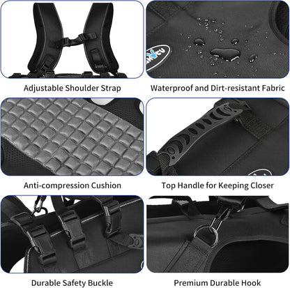 Adjustable secure buckle closures on Wakytu pet transport backpack for proper fit.