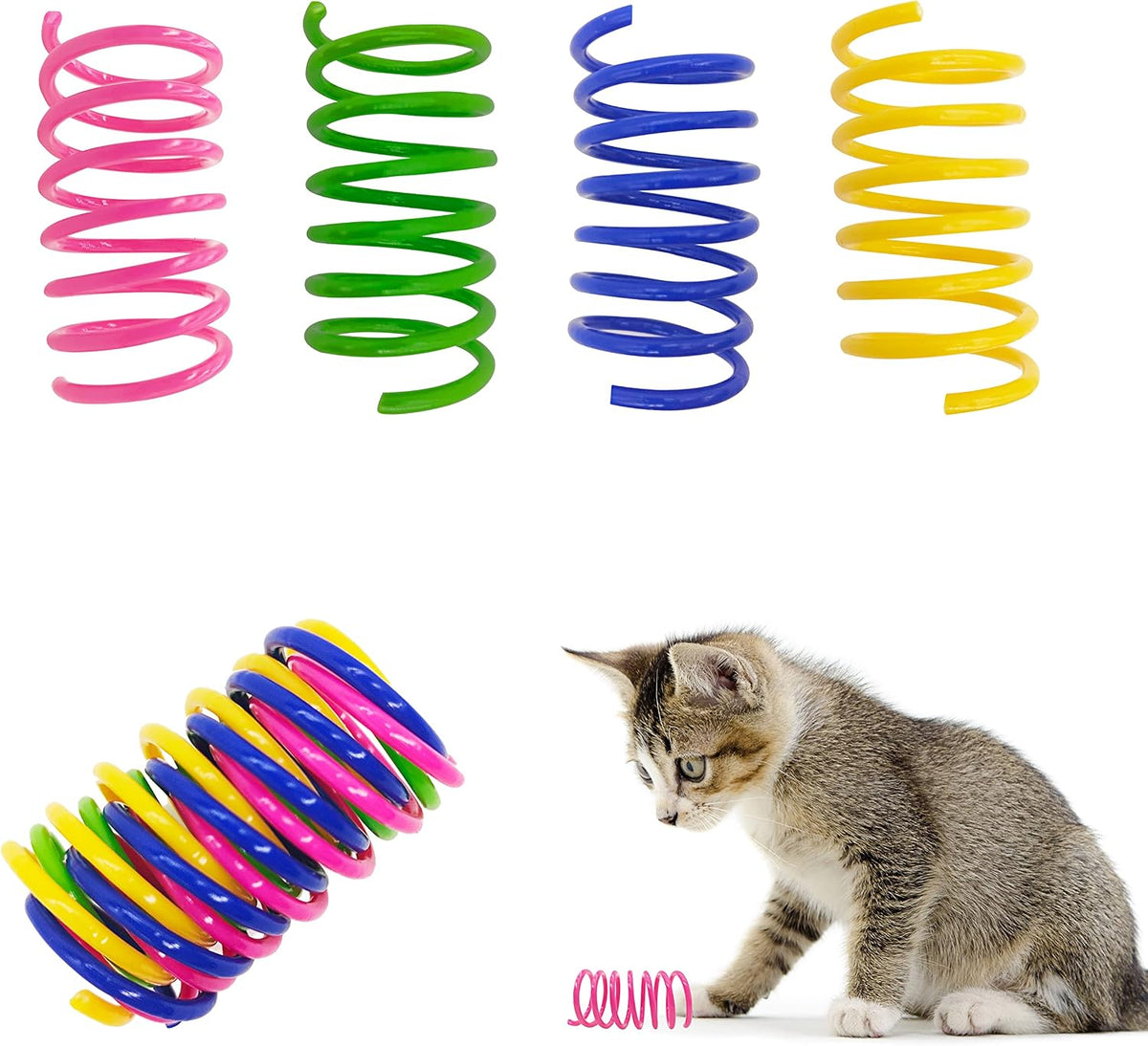 USA imported YULOYI kitten toy set packaging details and random color variations.