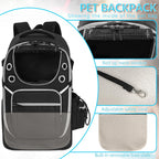 Ergonomic pet backpack carrier showing padded shoulder straps and secure chest buckles