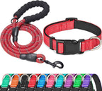 Ladoogo Reflective Dog Collar Padded with Soft Neoprene Breathable Adjustable Nylon Dog Collars for Small Medium Large Dogs (Medium (Pack of 1), Blue Collar+Leash) - Image 12
