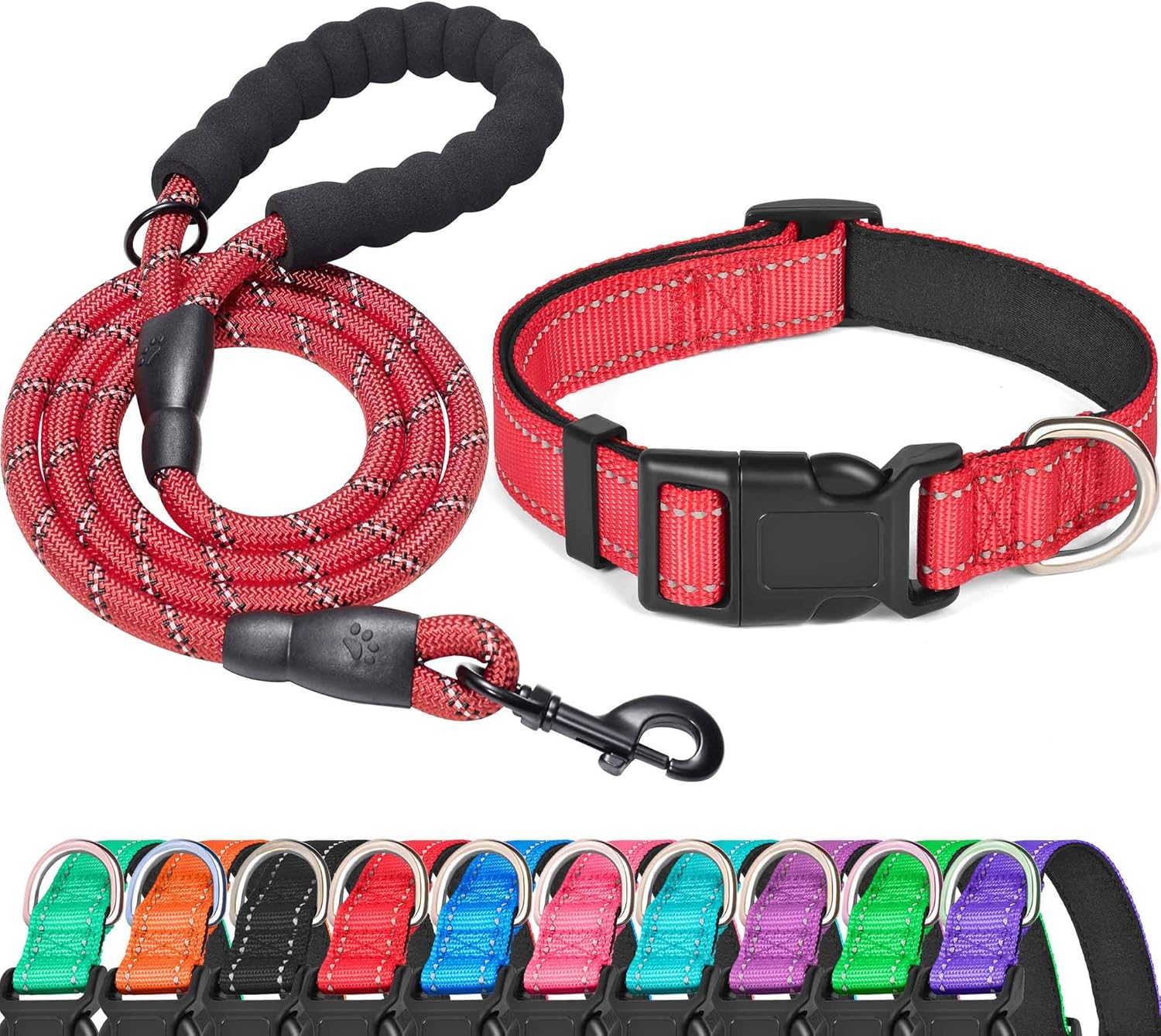 Ladoogo Reflective Dog Collar Padded with Soft Neoprene Breathable Adjustable Nylon Dog Collars for Small Medium Large Dogs (Medium (Pack of 1), Blue Collar+Leash) - Image 12
