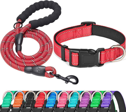 Ladoogo Reflective Dog Collar Padded with Soft Neoprene Breathable Adjustable Nylon Dog Collars for Small Medium Large Dogs (Medium (Pack of 1), Blue Collar+Leash) - Image 12