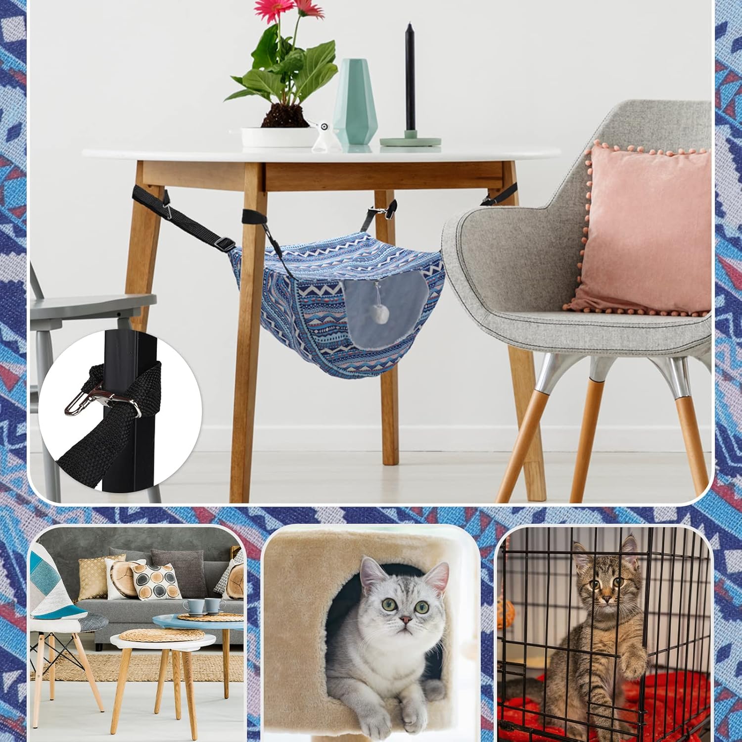 Adjustable hanging straps and metal hooks on pet hammock