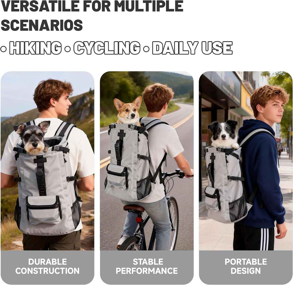 TOPDADA dog travel rucksack with thick padded waist belt and reflective safety details