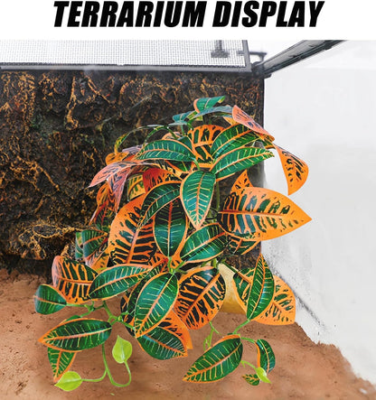 Woyrise Reptile Plants for Terrarium Decor, Ball Python Tank Accessories fit Bearded Dragon Crested Leopard Gecko Lizard Chameleon Snake Frog Tortoise Hermit Crab - Fake Codiaeum Variegatum - Image 6