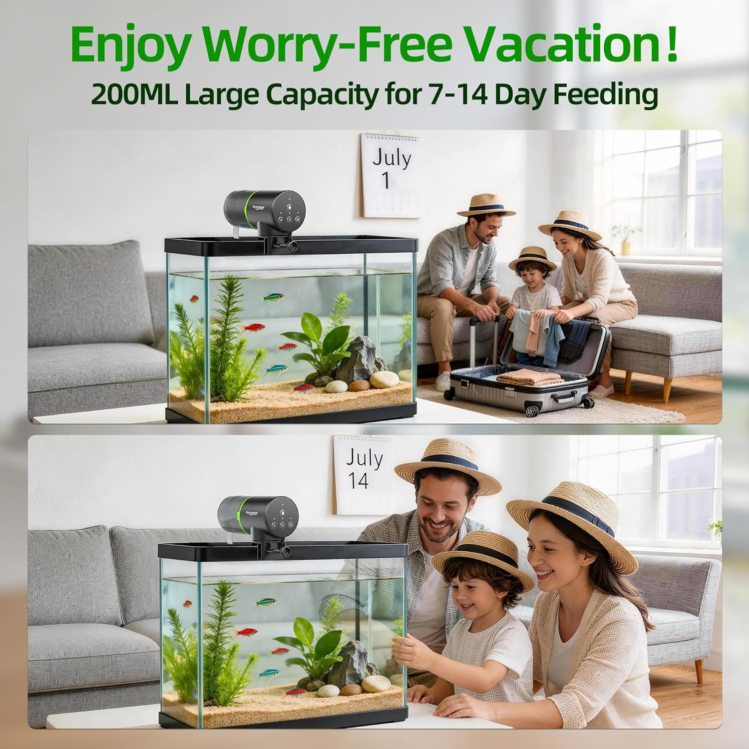 Moisture proof two hundred milliliter food drum for aquarium vacation feeding.