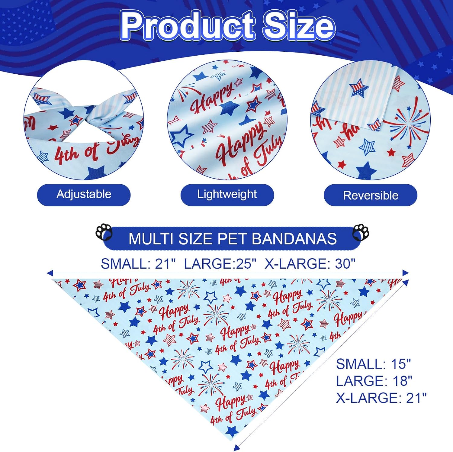 Three pack dog bandanas red blue and white patterns
