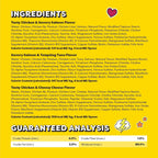 Back label of Temptations wet cat treats detailing ingredients and feeding guidelines