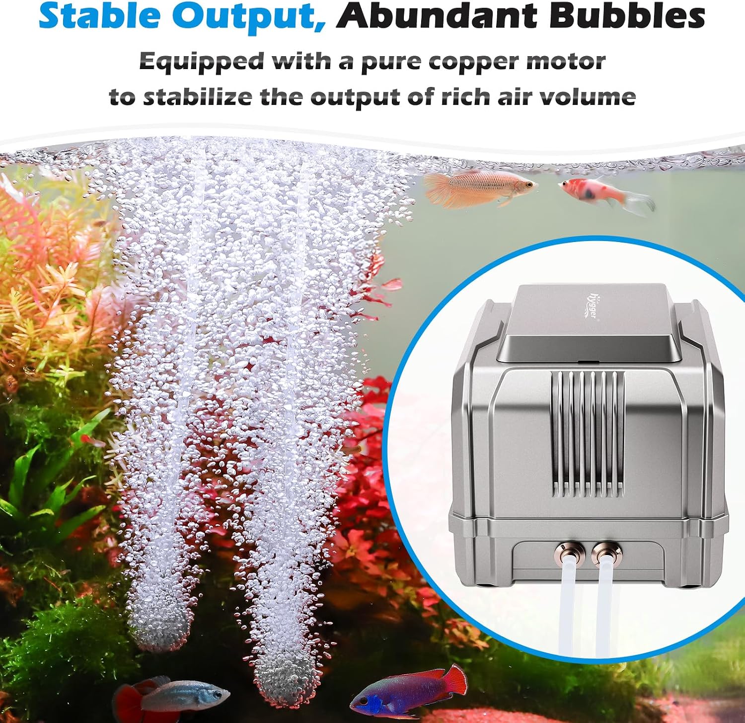Hygger aquarium air pump with included air stones and tubing