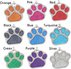 Stainless steel personalized pink paw tag back panel showing laser etched text space