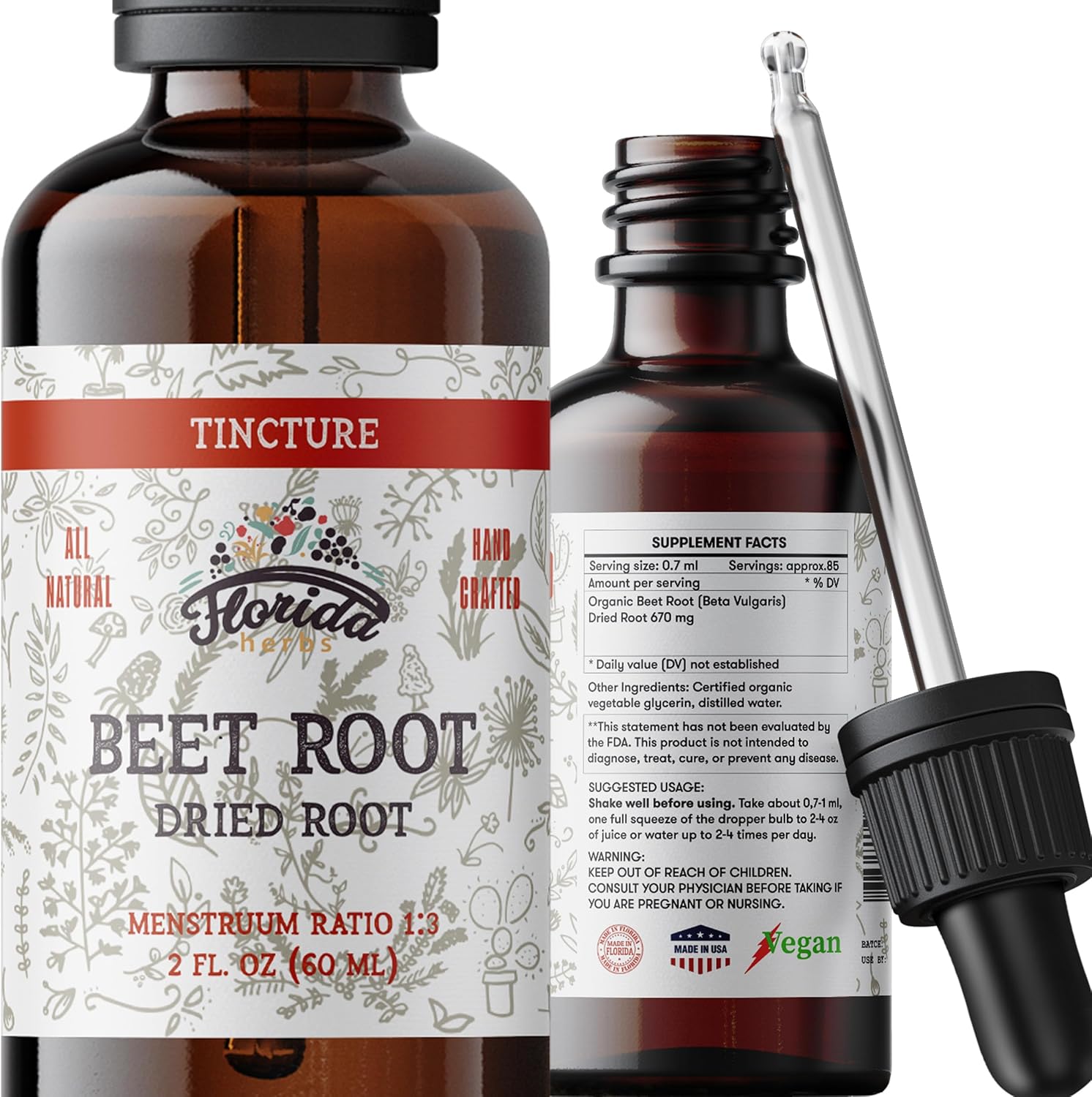 Florida Herbs Beet Root Supplement front view bottle for heart health