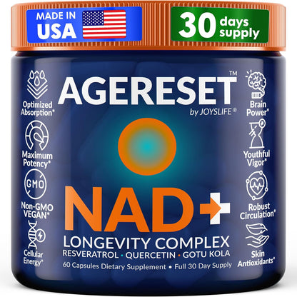 JoysLife AGERESET NAD Supplement front view bottle of longevity complex capsules