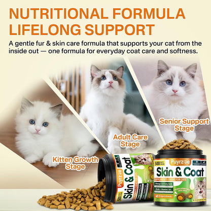 Daily vitamin C and E feline chews to reduce cat shedding