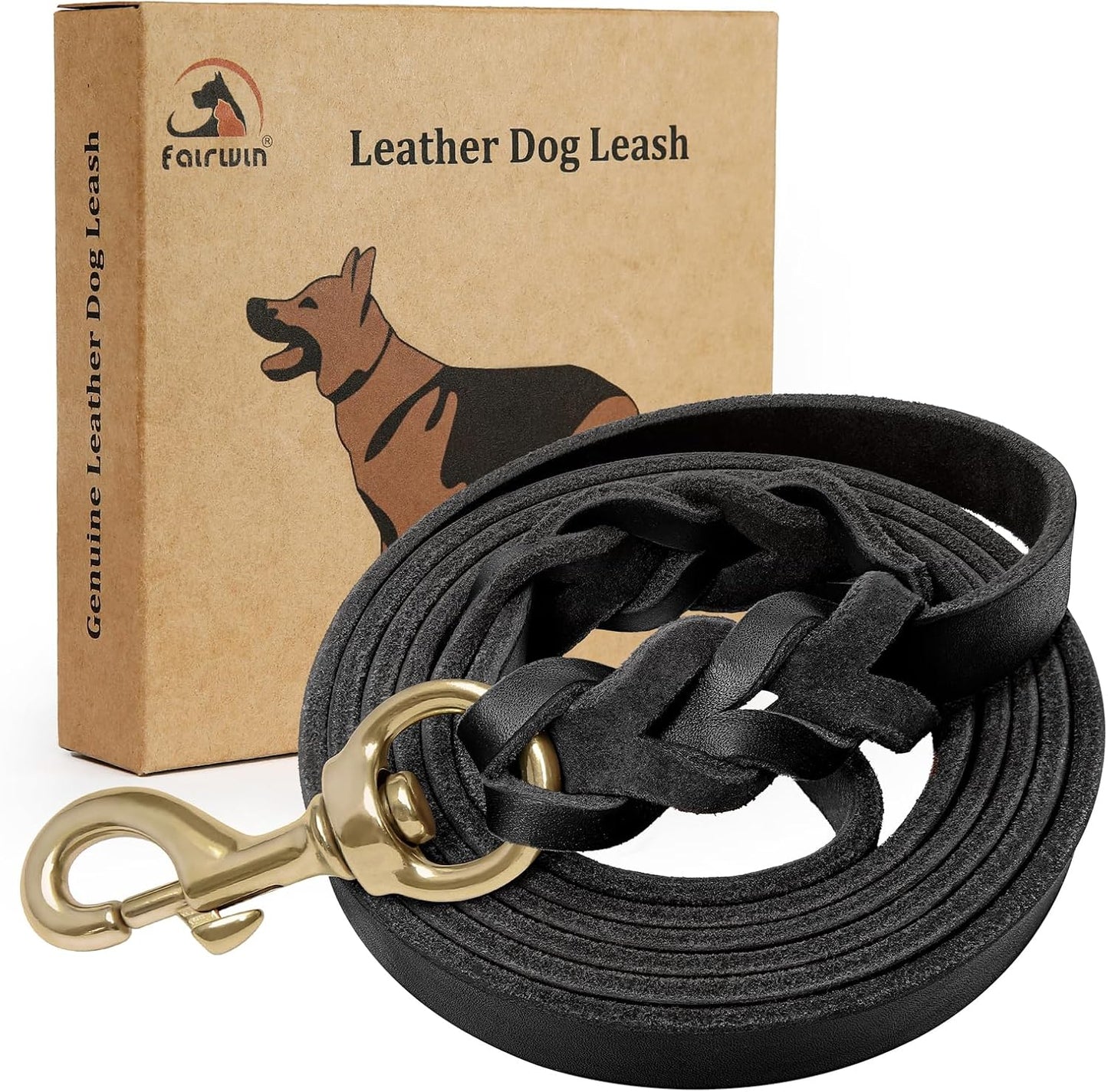 FAIRWIN Braided Leather Dog Training Leash 6 Foot - Military Grade Heavy Duty Dog Leash for Large Medium Small Dogs (Brown, M:5/8" x 6ft) - Image 9