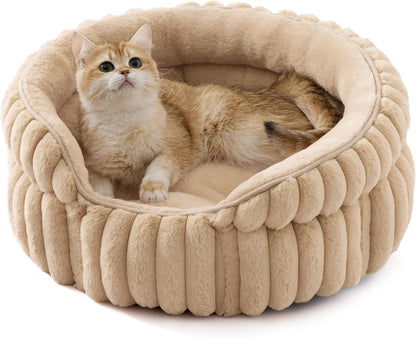 Bedsure ComfyFleece(TM) Cat Bed, Washable Round Cute Pet Beds for Indoor Cats, Super Soft Corduroy Kitten Bed with Anti-Slip Bottom, 20''x20''x8'', Cream - Image 13