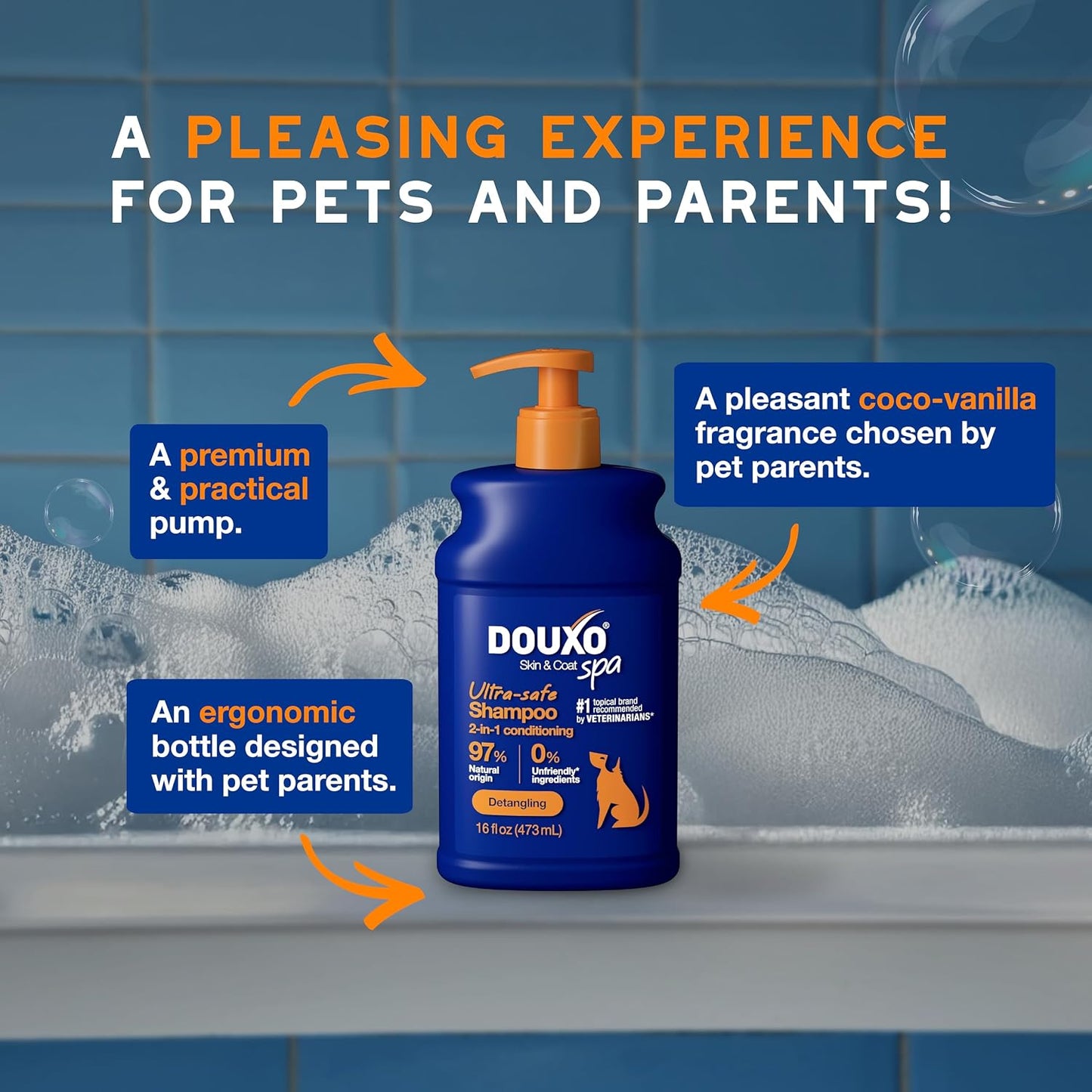 Fluffy clean dog after using Douxo sulfate free pet shampoo