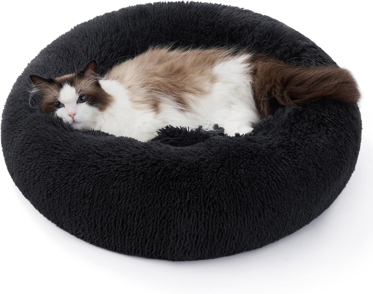 Bedsure Calming Donut Cat Bed - Fluffy Plush Round Pet Bed for Kitten & Puppy, Washable Anti-Anxiety Soft Comfy Cuddler, 20x20 Inches, Grey (Basic Version) - Image 11