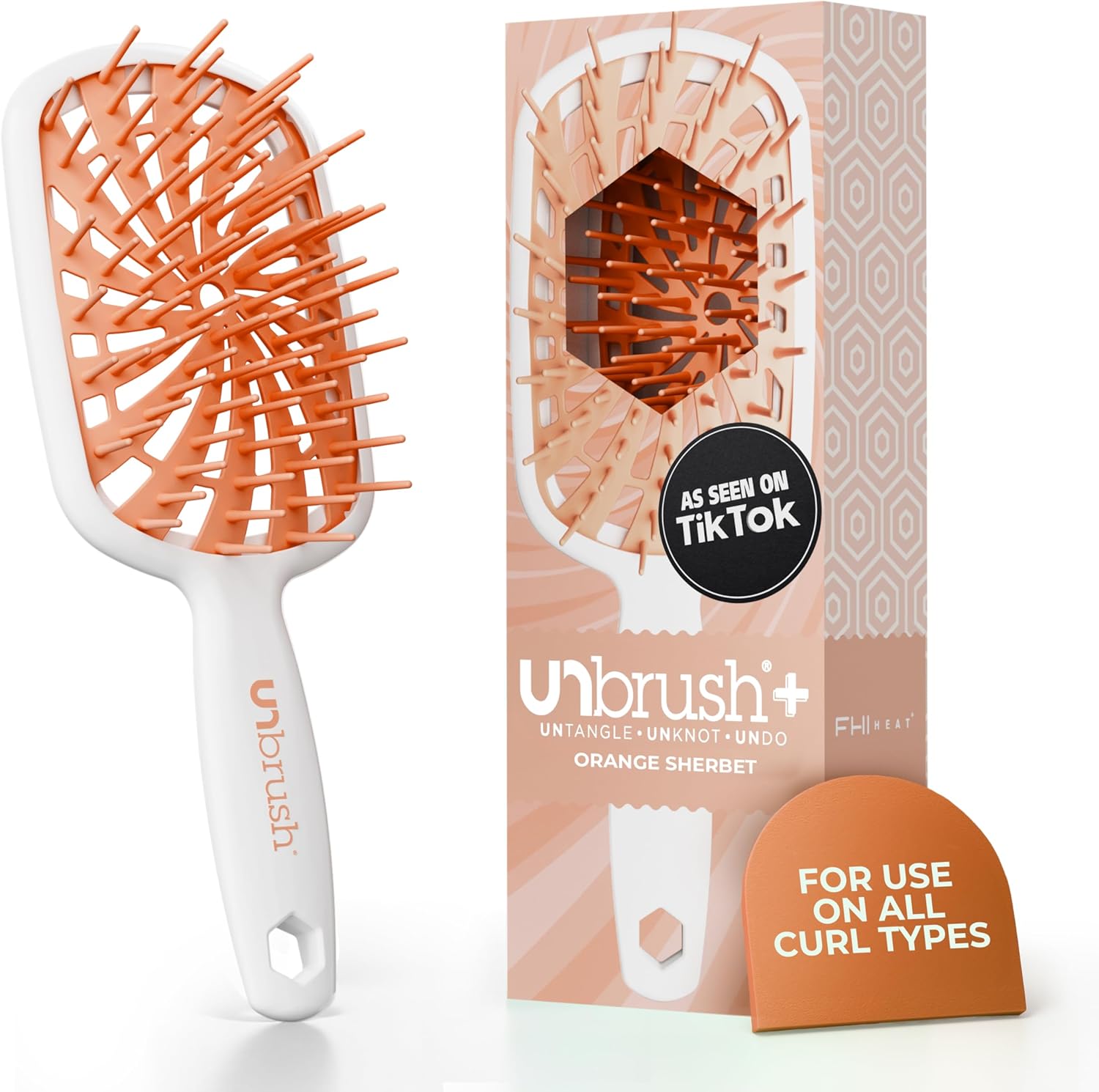 FHI Heat UNbrush Plus detangling brush front view orange sherbet color