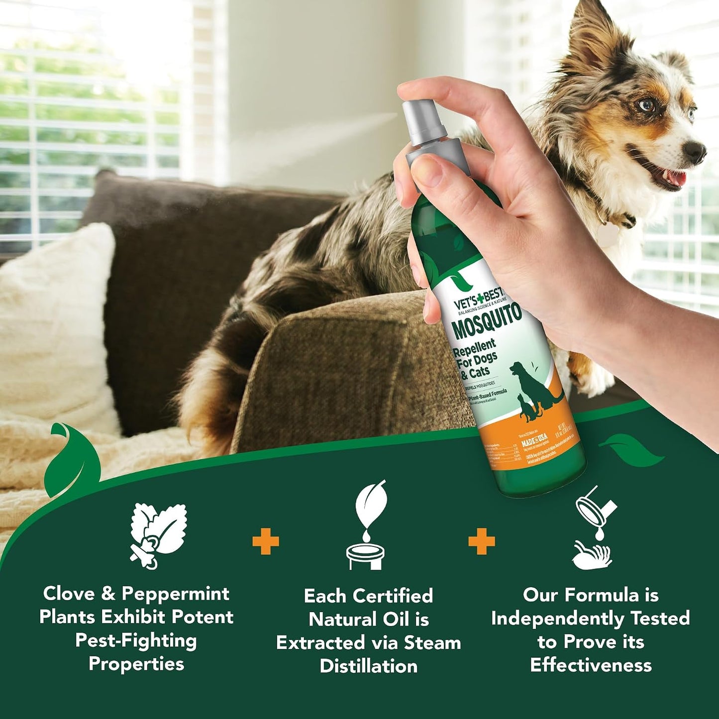 Vet's Best Natural Mosquito Repellent Spray for Dogs and Cats, Plant-Based Protection with Certified Essential Oils, DEET-Free Outdoor Pest Repellent for Pets, Safe Botanical Ingredients, 8 oz Bottle - Image 9