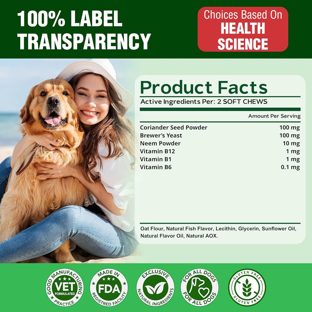 Vet Treat dog flea and tick oral supplement bottle back label ingredients