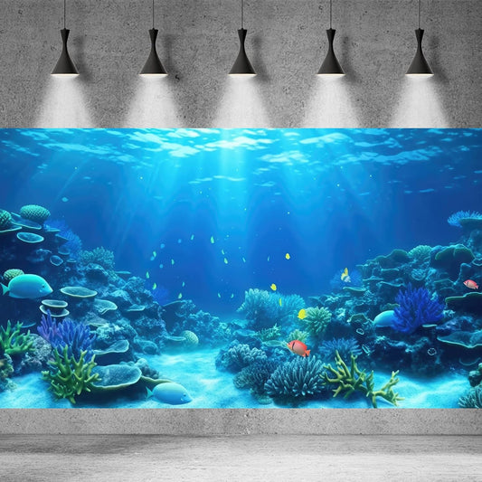 Vinyl terrarium background with sunbeams and aquatic plants