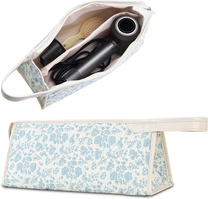 GISMTR large quilted hair tools travel bag front view showing blue floral cotton pattern