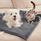 Soft comforting beige blankets spread out inside a standard pet carrier