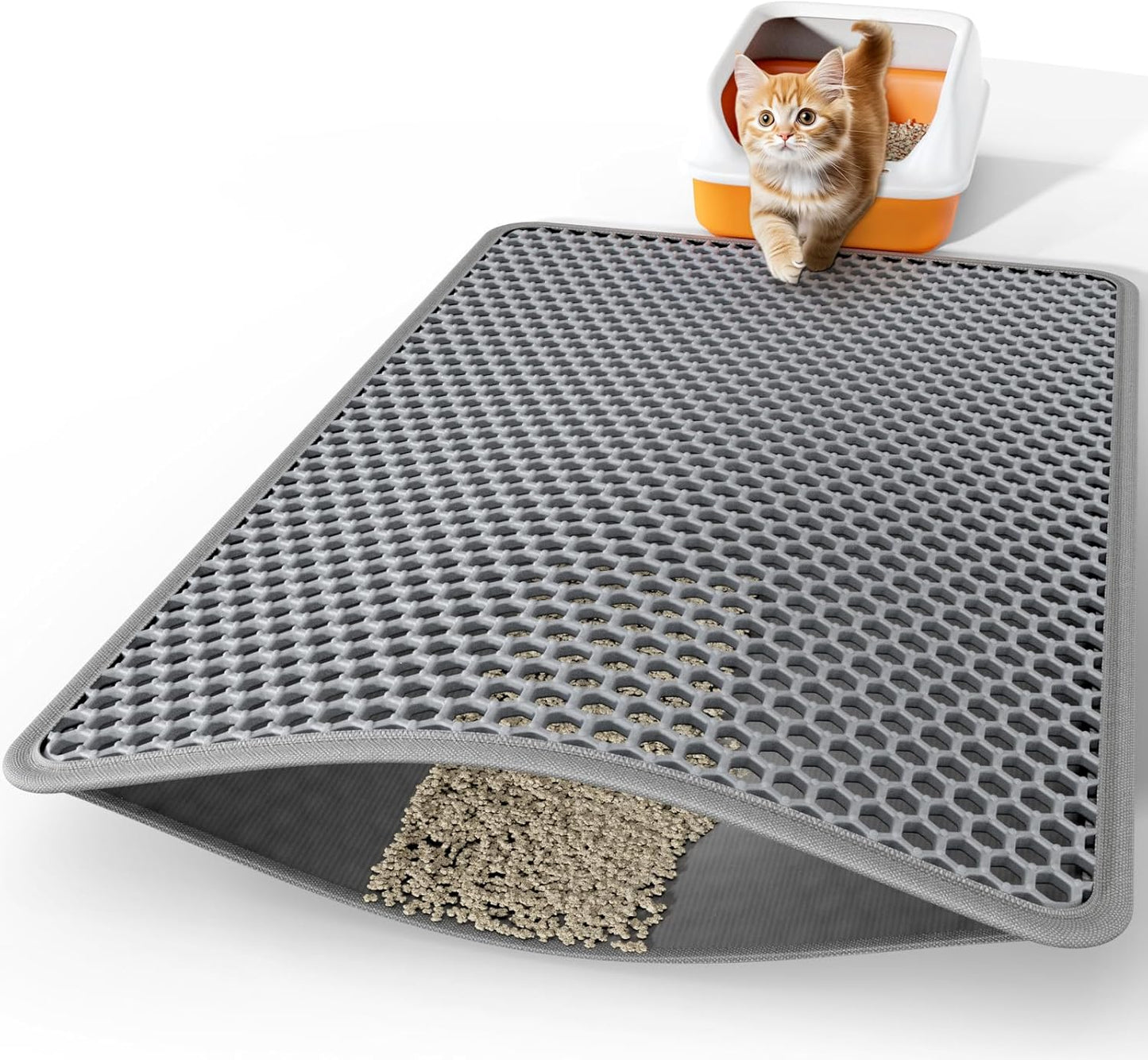 Powools Cat Litter Mat - 23.2" x 14.6" Small Litter Box Mat with Double Layers, Urine-Proof and Non-Slip Litter Trapping Mat, Easy to Clean Kitty Litter Mats for Floor, Scatter Control, Grey - Image 14