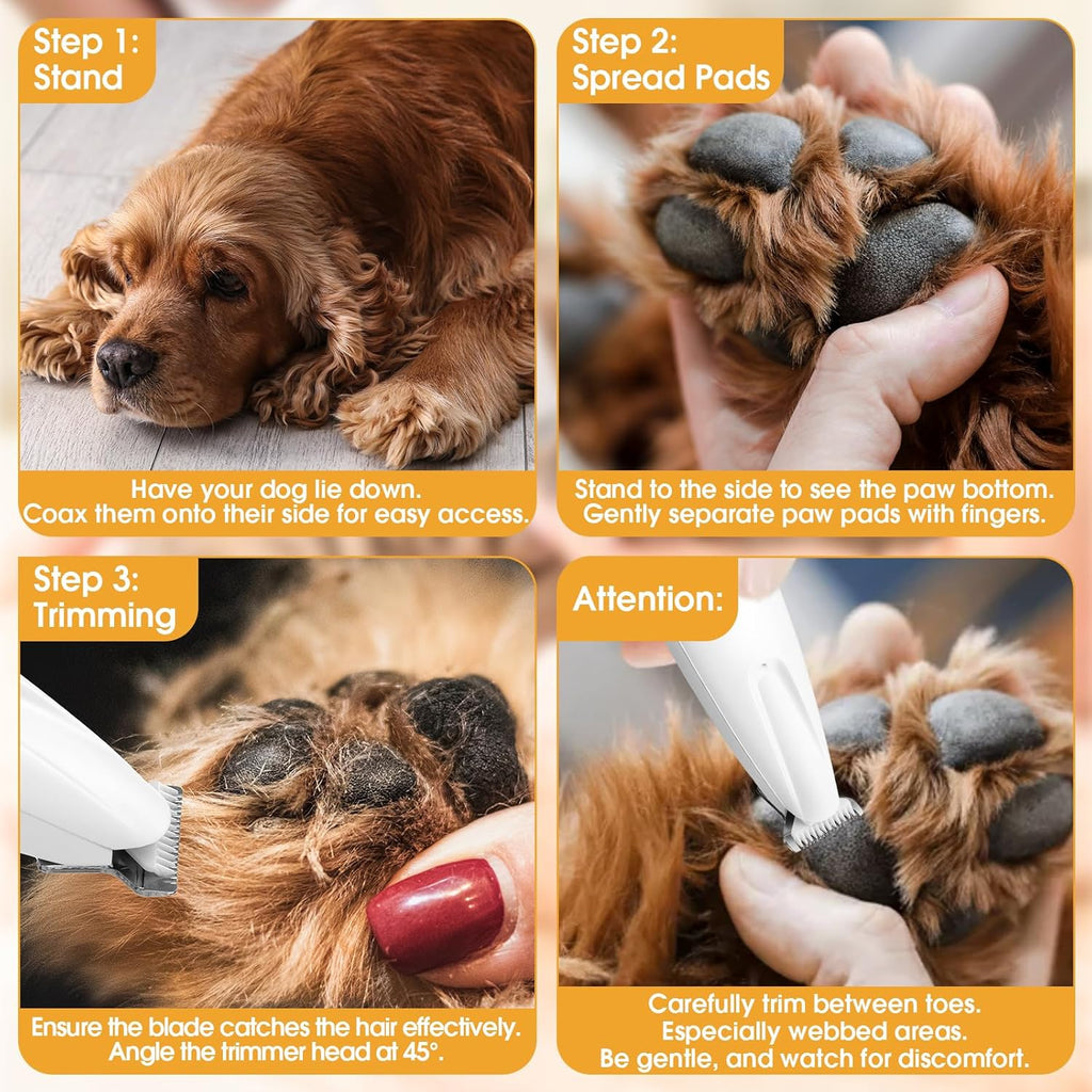 White cordless pet grooming shaver showing smart battery display screen interface