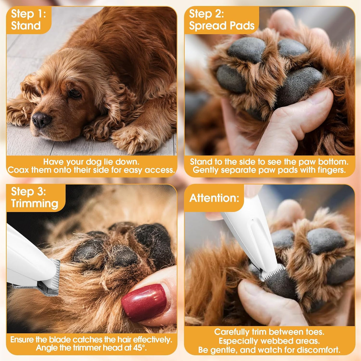 White cordless pet grooming shaver showing smart battery display screen interface
