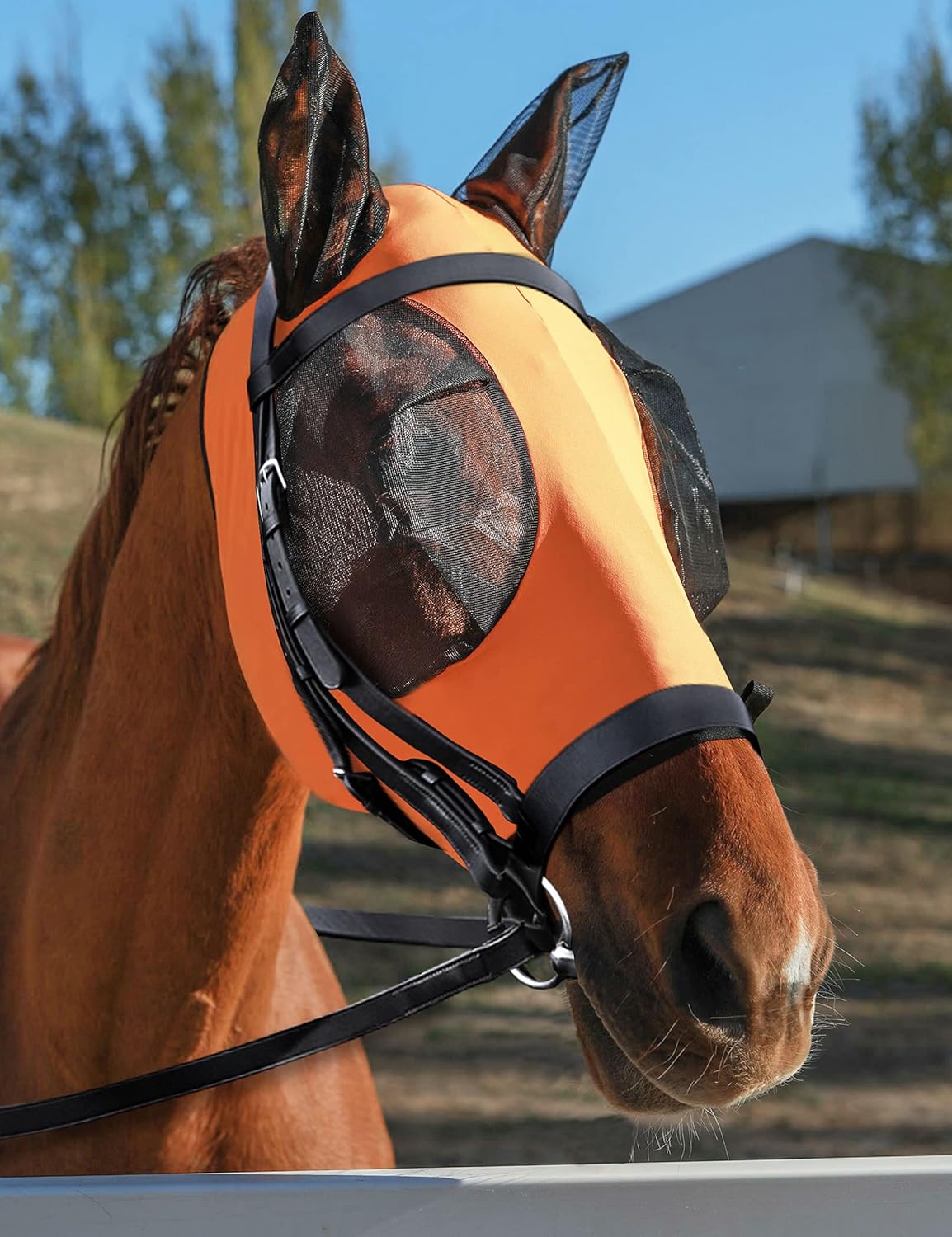 Horse Fly Mask with Ears, UV Protection, Breathable Mesh, Snug Fit Wear Under Halter, Fly Mask for Horses Royal Blue Full Size - Image 12