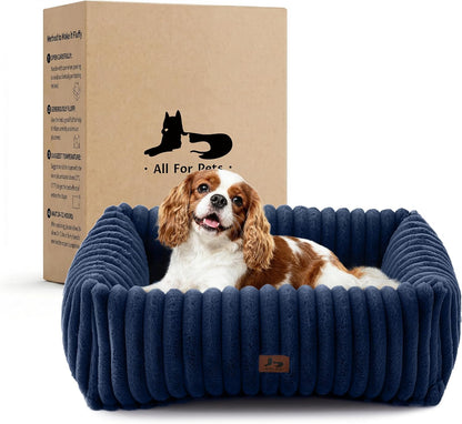 Washable Dog Bed for Small Medium Dogs - Rectangle Orthopedic Corduroy Fleece Pet Bed with Removable Cover and Nonskid Bottom, Calming Puppy Bed Soft Pet Sofa, Cream(25x21x7inchs) - Image 14