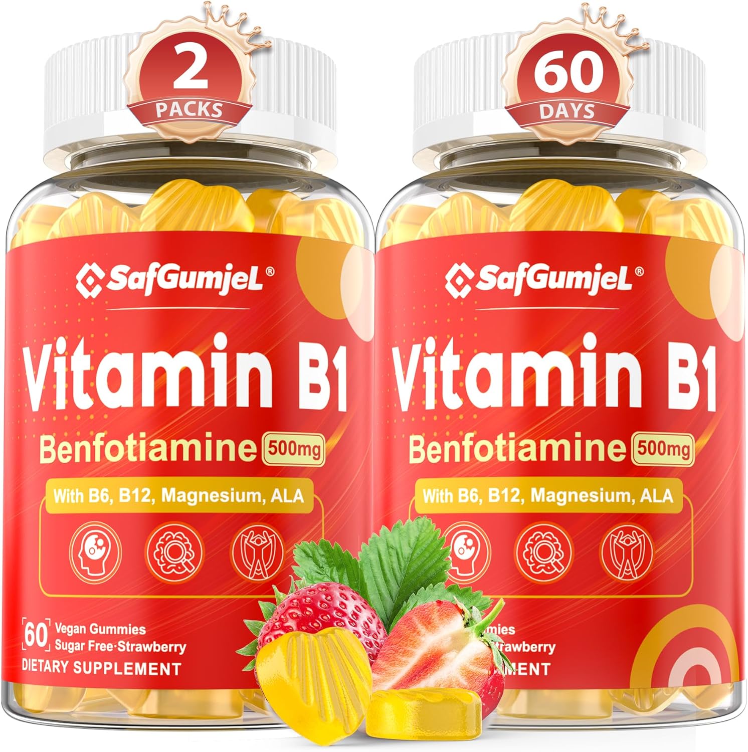 Safgumjel Vitamin B1 Benfotiamine Gummies 500mg bottle front view for premium nerve support