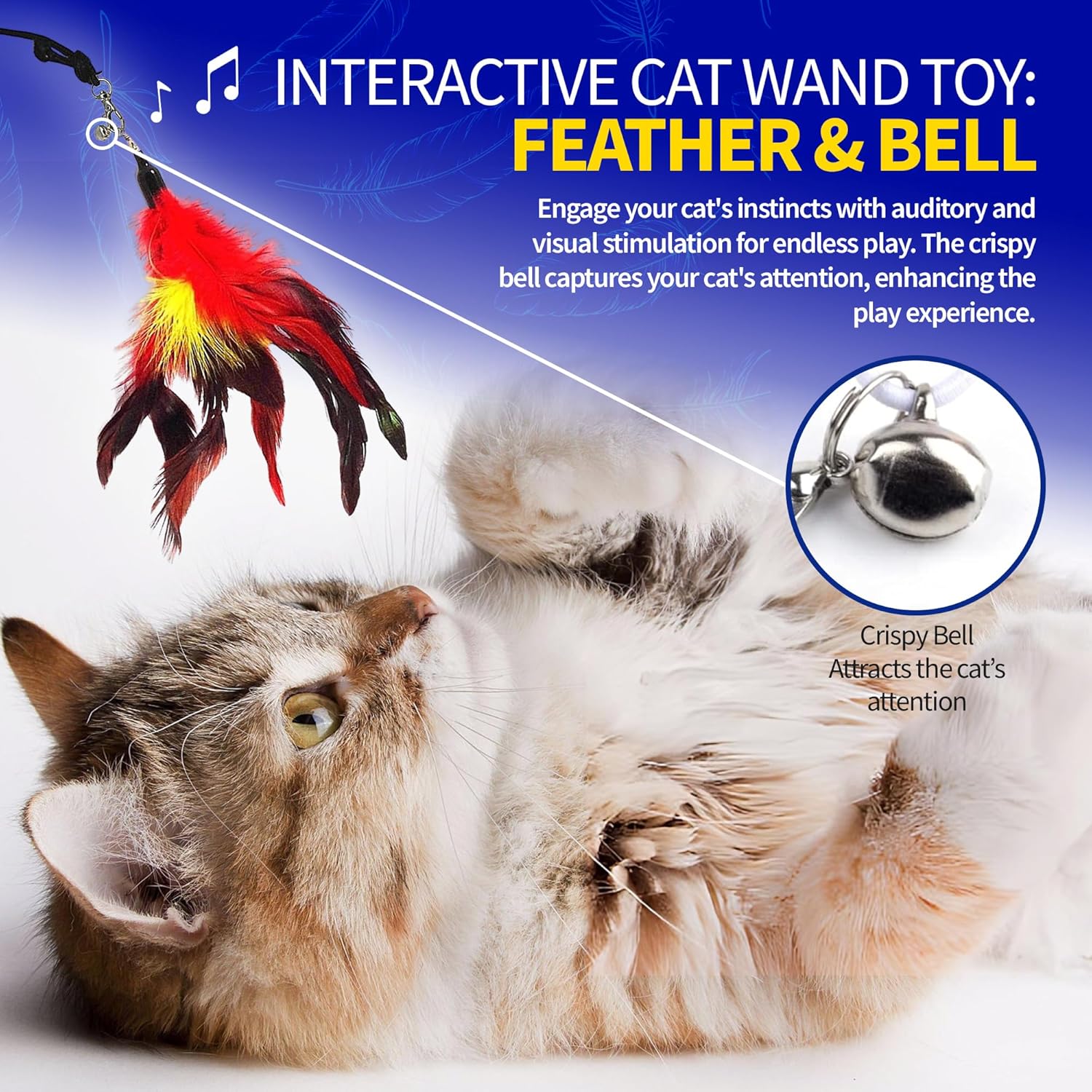 Pet Fit For Life cat feather stick packaging view with product features.