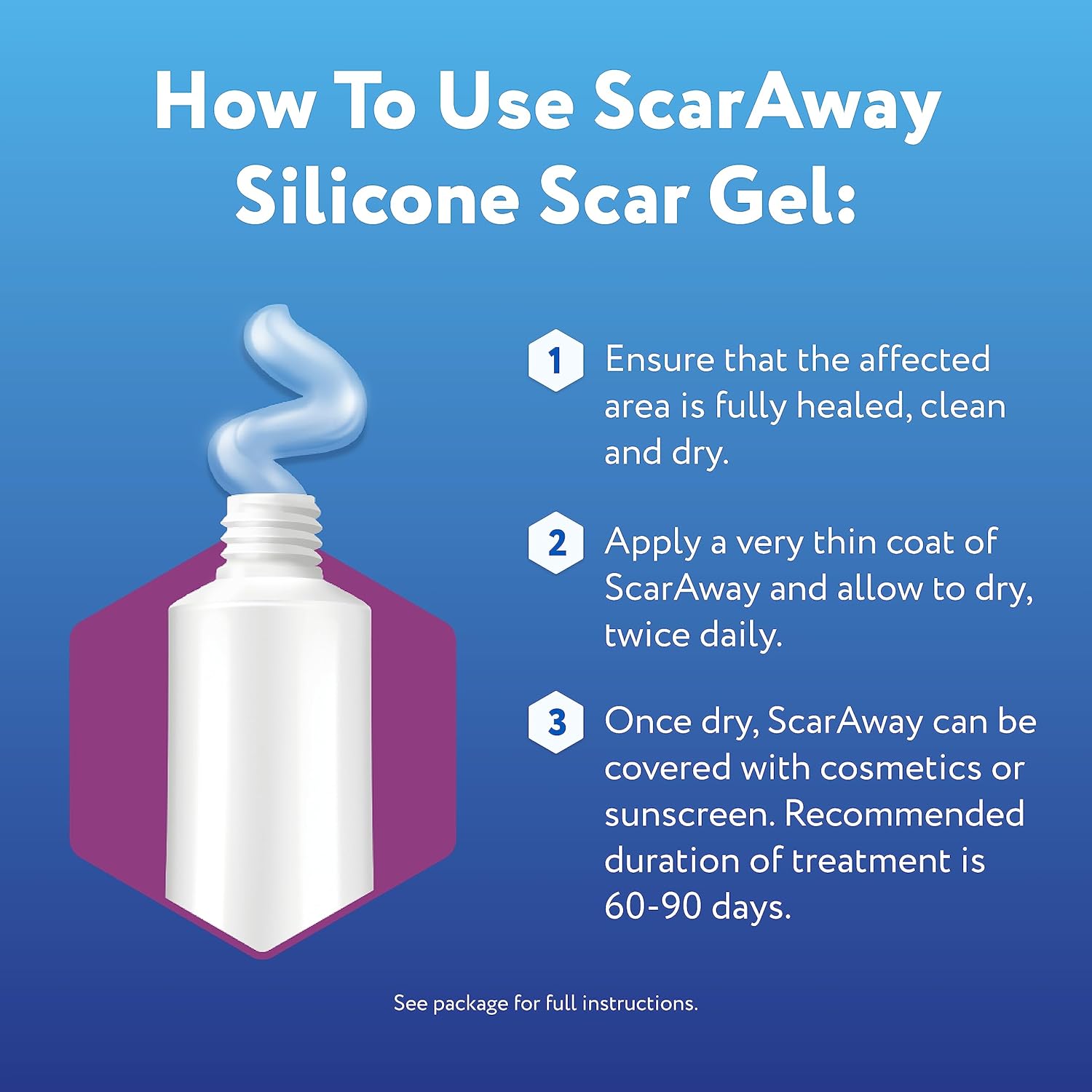 ScarAway clear waterproof silicone gel texture being applied smoothly on a skin surface.