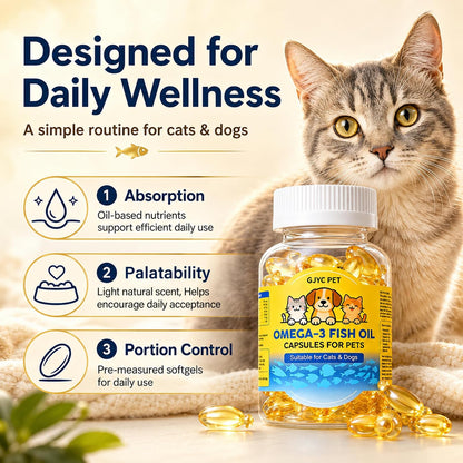 Pet Royale EPA and DHA softgels bottle label showing dosage instructions.