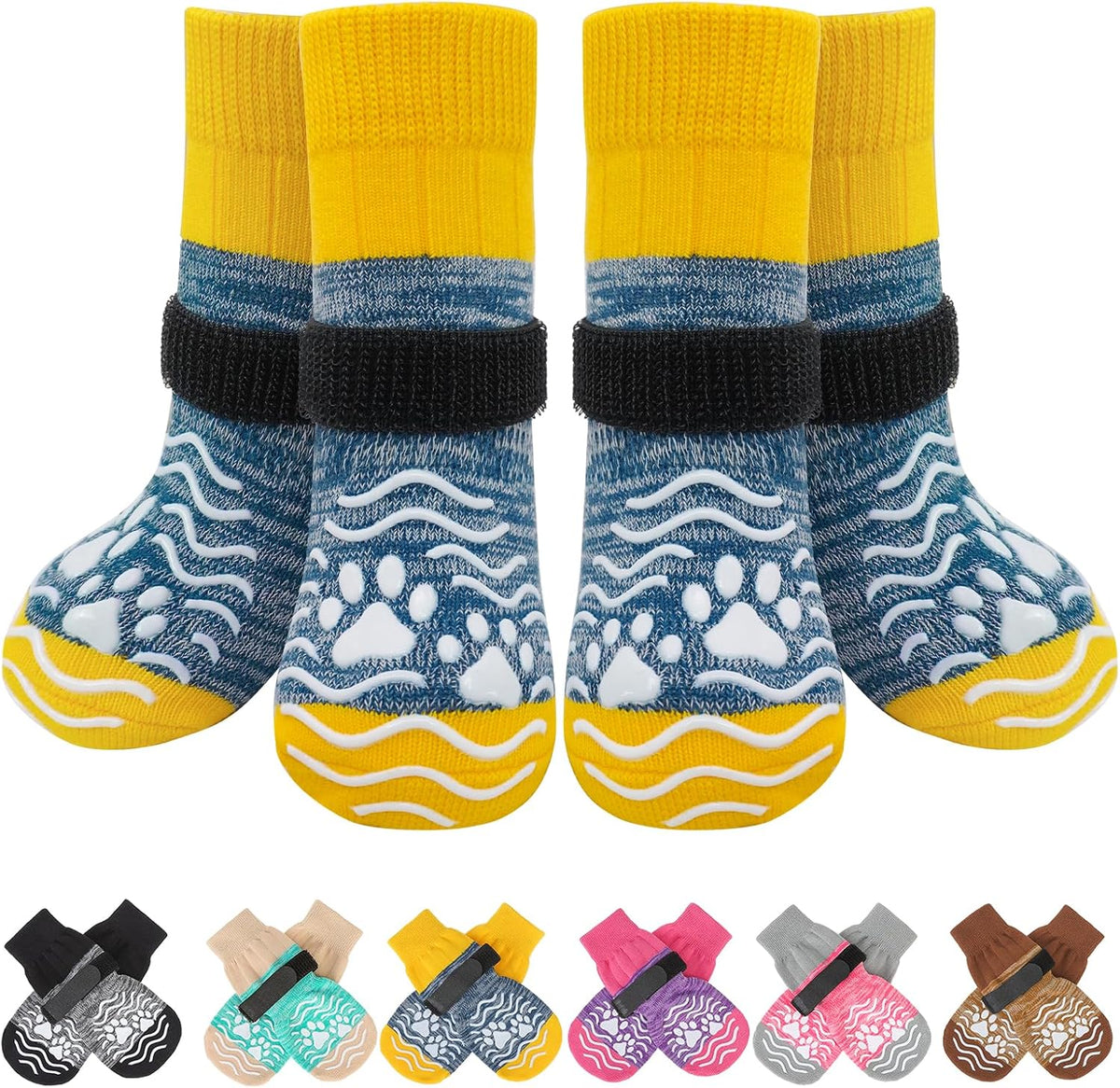 Pack of four Pupteck anti-slip dog socks for indoor use
